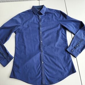 F&F BLUE Shirt Men's Tailored Fit Button Down Long Sleeve Collared Pockets Sz 15